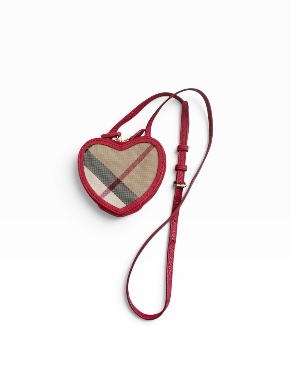 ❤️ Burberry House Check Heart Mini Crossbody Bag Red Leather ❤️
